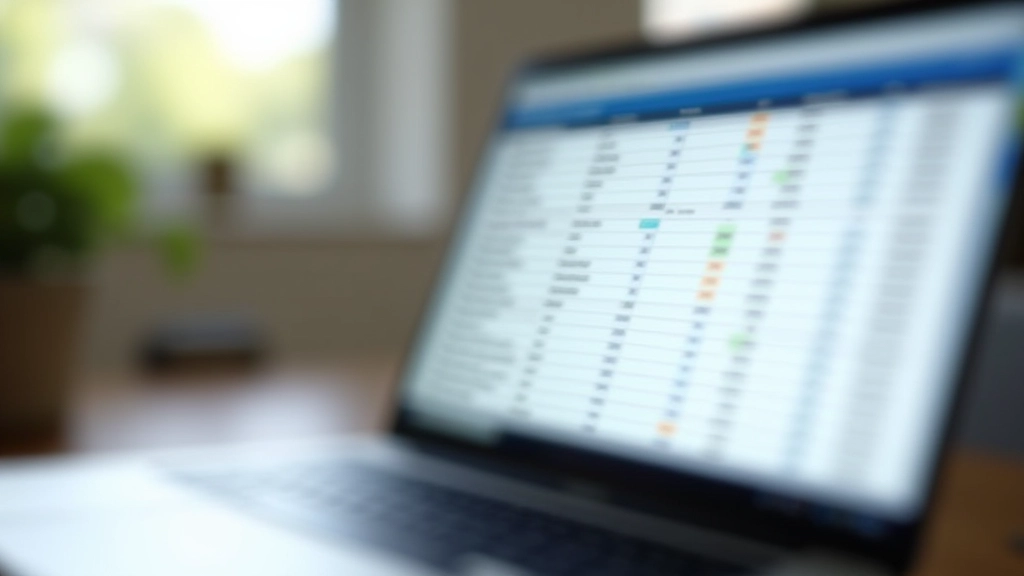 Computer screen displaying spreadsheet with organized data columns and rows