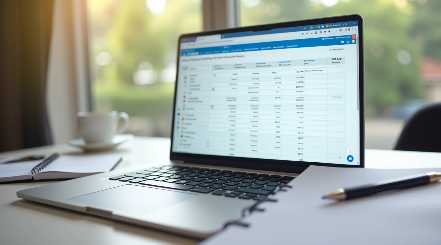 Laptop screen displaying income tracking spreadsheet with columns for date, client, project, and amount earned